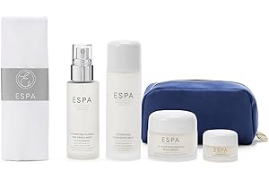 ESPA Winter Hydration Collection | 4 Step Spa Skincare Gift Set with Rose & Chamomile for Dehydrated Skin | Cleansing Milk, Floral Mist, Moisturiser, Overnight Mask, Cotton Cloth & Cosmetic Bag