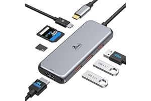 LIONWEI HDMI USB C Hub, 7 IN 1 USB C Multiport Adapter with 4K@60Hz HDMI,3 USB 3.1 Ports 10Gbps,100W PD,SD/TF Card Reader, USB C Docking Station Compatible with MacBook Pro/Air,Surface,iPad Pro,HP