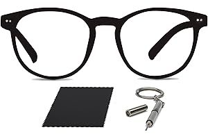 Riccardo Materossi® - Premium 99.9% Blue Light Blocking Glasses (380-410nm) - Reduce Headaches and Improve Sleep - UK Based Brand (Round Black Frame)