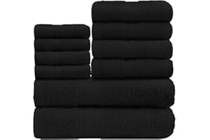GC GAVENO CAVAILIA 10-Piece Towel Bale Set - Soft & Absorbent 450 GSM Bathroom Towels - Includes 2 Bath Towels, 4 Hand Towels, 4 Face Cloths - Premium Quality, Machine Washable - Black