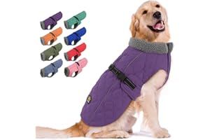 Sheripet Dog Cold Weather Coats, Fleece Lining Small/Medium/Large Dog Jackets for Winter, Wide Range Adjustable Pet Winter Clothes for Large Dogs, Purple XL