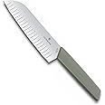 Victorinox Swiss Modern Stainless Steel Santoku Knife - Chopping Knife with Fluted Edge for Kitchen Use, Olive Green, 17 Cm, Swiss Made