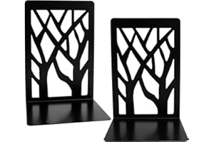 I-WILL Book Ends for Shelves Heavy Duty Metal Desk Bookends Decorative Tree Unique Design Book Stopper Supports Non Skid Bookshelf Holder Stand for Kids Children Adults in Office and School - Black
