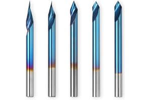 Genmitsu 5PCS V-Groove CNC Router Bits, grado 20/30/45/60, 1/8 '' Shank Nano Blue Coating End Mills, para tallado de madera, VG05B