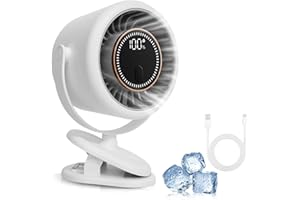 SPRIFITYY Mini USB Ventilator, Mini Ventilator mit Clip, 6 Geschwindigkeitsstufen, Digitalanzeige, 360 Grad Drehung, Aufladbar Batterie Portable Table Fan, für Büro, Outdoor-Reisen, Camping, Zelt, Kinderwagen