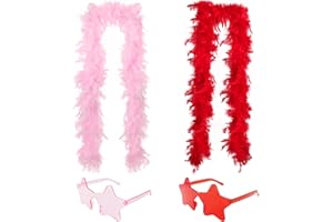 DONLALA 4 PCS Feather Boas and Star Shaped Sunglasses,6.4 ft Feather Boa for Halloween Christmas Dance Party Supplies (Pink and Red)