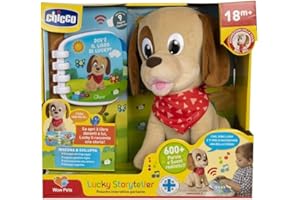Chicco Lucky Il Cucciolo Raccontastorie, Cane Peluche Interattivo Parlante, Gioco Educativo con Libro Scritto Illustrato e Interattivo, Pupazzo con Parole e Suoni Realistici - Giochi Bambini 18+ Mesi