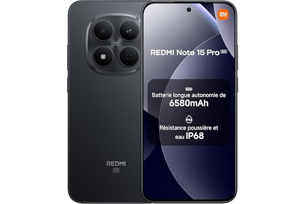 Xiaomi Redmi Note 15 Pro 5G, Smartphone 8+512 Go, Batterie Massive de 6580 mAh, IP66/IP68, Nouvel Appareil Photo 200 MP, écran AMOLED 1.5K de 6,83 Pouces, Noir, Garantie 2 Ans, Chargeur Non Inclus