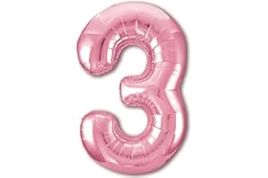JONAMI Balloon 3rd Birthday Number 3 Pink XXL Giant Foil Balloon 40” Birthday Decoration for Girl. Flies with Helium