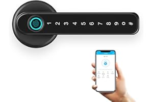 One HVG Smart Lock Elektronisches Türschloss (Türgriff) mit Smart Home Funktionen zur Öffnung und Verriegelung mit Touch-Tastatur, biometrische Fingerabrücke, App (Bluetooth) und Schlüssel (Schwarz)