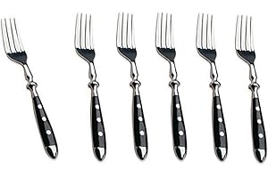 Kerafactum Lot de 6 fourchettes à viande, fourchettes, fourchettes, fourchettes à rôtir, pour table dressée, 3 compartiments, fourchettes de table rivetées, manche noir, style maison de campagne,