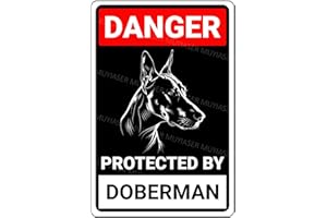 MUYIASER Cartel de aluminio con texto en inglés "Danger Protected By Doberman Beware Of Dog" para puerta, puerta, patio, decoración de pared del hogar, 8 x 12 pulgadas