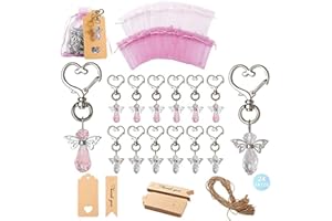 LATAWON 24 Pack Angel Keychain, Angel Wings Pendant Keychain with Thank You Tag Drawstring Candy Bag for Baby Shower, Bridal Shower, Wedding Charm, Party Favors