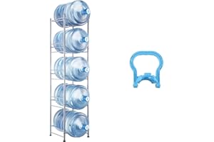 VEVOR Soporte para Jarra de Agua de 5 Niveles Soporte para Botella de Agua de Sola Fila para 5 Botellas Carga de 95 kg Soporte Resistente de Jarra de Agua para Cocina, Oficina, Sala de Estar, Plata
