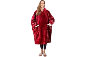Aisbo Sherpa Hoodie Decke mit Ärmeln - Übergroße Tragbare Kuscheldecke mit Kapuze Blanket zum Anziehen Damen Erwachsene, Rot Warme Dicke Ärmeldecke 130x82cm Herren als Geschenke