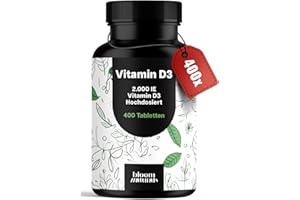‎BLOOM NATURALS BEAUTY SUPPLEMENTS Vitamin D3 2000 IE hochdosiert - 400 Tabletten - Vitamin D - Produziert in Deutschland - Laborgeprüft - Verpackung kann variieren
