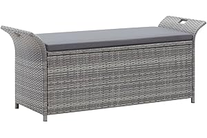 vidaXL Banc de Rangement avec Coussin Banquette d'Entrée Coffre Siège de Rangement Couloir Maison Jardin Extérieur Gris 138 cm Résine Tressée