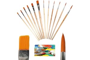 WORLD TRADE Set di Pennelli per Dipingere, Pennelli per Pittura 12 Pezzi, 6 Punta Tonda e 6 Punta Piatta, per Artisti, Principianti Adulti e Bambini, Amanti della Pittura, Acrilico e Acquerello