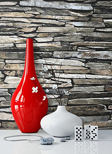 Steintapete Vliestapete Grau Edel , schöne edle Tapete im Steinmauer Design , moderne 3D Optik für Wohnzimmer, Schlafzimmer oder Küche inklusive Newroom Tapezier Ratgeber, mit Tipps für perfekteWände - 5