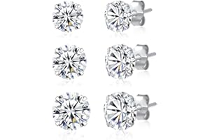 SILBERTALE 3 pary kolczyków ze srebra wysokiej próby 925 CZ zestaw kolczyków dla mężczyzn i kobiet potrójne trzy sześcienne cyrkonie kolczyki sztyfty 3 mm-8 mm