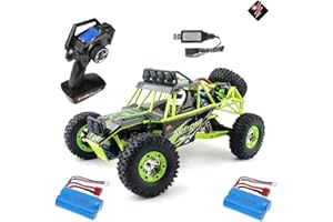 MODELTRONIC Coche Radio Control eléctrico Wltoys Verde-Negro 1/12 emisora LCD 2.4G tracción 4x4 Alta Velocidad 50km/h Crawler Desert Offroad Buggy vehículo con luz LED/Incluye 2X baterías LIPO