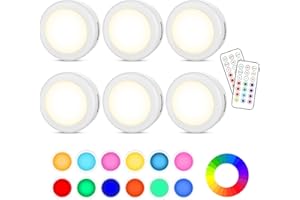 Cadrim Luci Armadio Notturna Lampada RGBW 6PZ LED Multicolore, Illuminazione 13 Colori, 2 Modalità, Luminosità Regolabile Senza Fil, Adesiva, 2 Telecomando Manuale Timer Vetrina