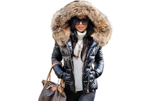 Aox Women Winter Faux Fur Hood Puffer Down Coat Lady Thick Quilted Padded Jacket Zip Parka
