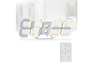 KOSUMOSU Digital Clock 3D LED Wall Clock 9.7" Bedside Clock for Bedroom Living Room Office Classroom Night Light Auto/Custom Brightness, Temperature, Remote Control (Warm Light)
