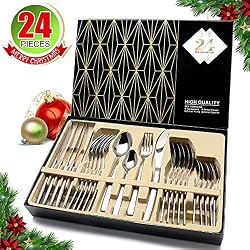 Elegant Life Couverts de Table, Ensemble de Couverts 24 pièces, Ensemble de Couverts en Acier Inoxydable avec boîte-Cadeau, pour 6 Personnes