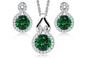 Crystalline Azuria Rotondo Cristalli di Zirconi Parure Collana con Ciondolo 45 cm Orecchini a lobo 18ct Placcato Oro Bianco