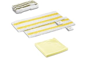 Kärcher Lot de 2 chiffons de nettoyage, 2 chiffons universels pour sols (fibre ultrafine), 1 housse abrasive pour embouts manuels et 1 chiffon à polir, accessoires originaux pour nettoyeurs à vapeur