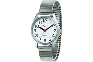 Ravel - Montre Unisexe à Bracelet Extensible en Acier Inoxydable avec Super Grands Chiffres et Aiguilles