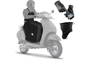 AL HELMETS AL Kit Coprigambe Scooter Universale Impermeabile con Imbottitura Termica + Scalda Collo Invernale + Guanti Touch Screen, Antipioggia, Antivento, Invernale, Compatibile con Scooter e Moto