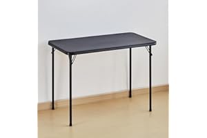 KAIHAOWIN Table Pliante 97x47cm, Table Pliante avec Cadre Métallique Stable, Table Pliante Peu Encombrante, Table D'ordinateur/Table à Manger, Table pour la Maison Bureau, Noir