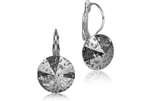 DAS KOSTÜMLAND LUISIA® Ohrringe Rivoli mit Kristallen von Swarovski® - Sonderfarben 14 mm - Strass Ohrhänger in verschiedenen Farben