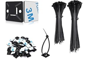 ‎SZXULI SZXULI 200 Stück Kabelbinder Schwarz Set 120mm/150mm und 100 Stück Starken Selbstklebend Basishalter, Nylon Kunststoff Kabel Binder, UV-beständiges, für Heim Büro Industriell