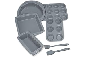 Aschef 7 en1 Moule Gateau Silicone Antiadhésif Moules à Pâtisserie Four Rectangulaire Carré Rond Plaque à Patisserie Plat à Cake Résistant à la Chaleur pour Cupcake Pain Pizza Muffins Brioche