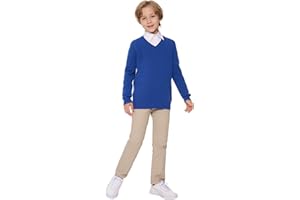 SMILING PINKER Boys Jumper Pullover V Neck School Uniform Kids Plain Sweater