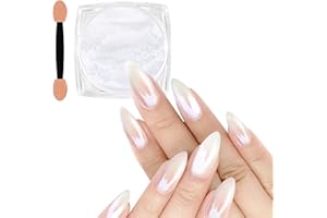 Allstarry Chrome Ongle, Blanc Perle Poudre Chrome Ongle, Poudre irisée Aurora Poudre Ongle Miroir métallique effet paillettes poudre glace perlée Transparent pour Chrome Ongles Nail Art Chrome Nails