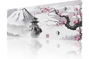EFISH Tapis de Souris Japanese Cherry Blossom (800×300×3MM) Large et étendu, Tapis de Souris à Bords Cousus, Base en Caoutchouc antidérapante, Jeu