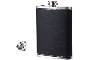 WYEWYE Petaca de 8 onzas, petaca para mujer y hombre con embudo, botella de alcohol 304 de grado alimenticio, de acero inoxidable, apta para senderismo, fiestas y barbacoas (cuero negro)