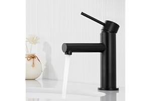 CECIPA Grifo de Lavabo Negro Griferia Baño Caliente y Fría Grifo Baño Negro Mate Griferia Lavabo con Altura de Salida Agua 90mm