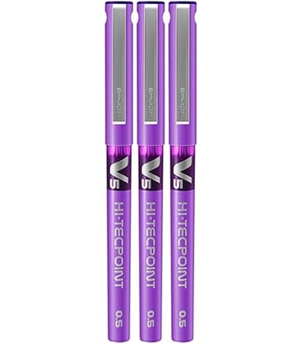 Pilot Hi-Tecpoint V5 Tintenroller 3 Stück, Violett, 0,3 Mm – Flüssige Tinte, Sichtbarer Tintenstand, Metallclip