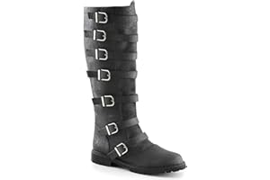 Mooke Herren Ritterstiefel - Mittelalterliche Wikinger-LARP-Schuhe Hohe Stiefel Steampunk-Pu-Leder-Krieger-Frauen-Karnevals-Party Cosplay Ausgefallene Stiefel,Schwarz,44