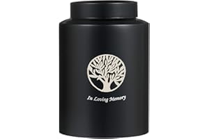 ZOYLINK Urn for Human Ashes, Stainless Steel Cremation Ashes Urn, Tree of Life Funeral Urn for Human Pet Ashes Hair, In Loving Memory Funeral Burial Urn with Thread Lid, 5.1 x 7.5 Inches, Black