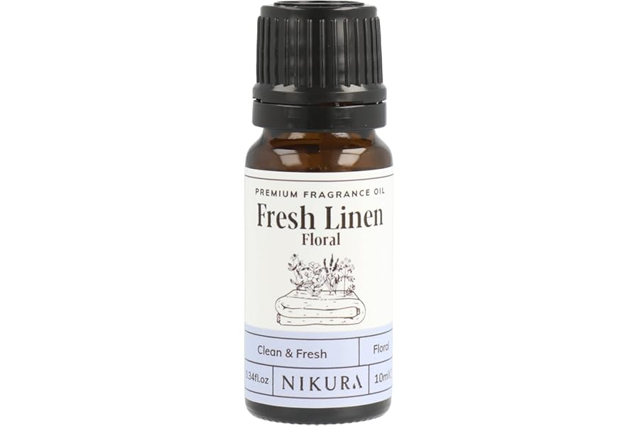 Nikura - Fresh Linen (Floral) Fragrance Oil - 10ml | Perfect for Diffuser for Home, Soap Making, Candle Making, Wax Melts | Bath Bombs, Pot Pourri Refresher Oil, Perfume Scents, Burner Oil | UK Made