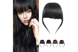 DSOAR Clip Dans Les Cheveux Épais Frange Frange de Cheveux Humains Extension de Frange de Vrais Cheveux Humains Frange Non Transformée, Couleur Noire Naturelle