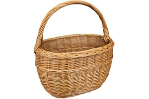 DAMIAN-WIKLINA Cesta de mimbre, cesta de la compra, cesta de frutas o verduras, cesta de setas, cesta de pícnic, 40 x 26 x 23/42 cm