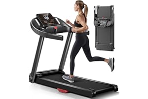 UMAY Treadmills for Home, Treadmill with Heart Rate Sensor, 3.0HP Quiet Brushless Folding Treadmill, Dual Cushion System, 14KM/H, Holder for Cup & Phone, 141KG Capacity