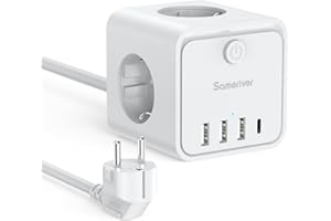 Sameriver Multiprise USB Cube, Cube Rallonge Multiprise 2M avec 3 Prises AC, 3 USB et 1 Type C, 4000W/16A,Protection Contre Les Surtensions Multiprise avec Interrupteur pour Cuisine, Bureau